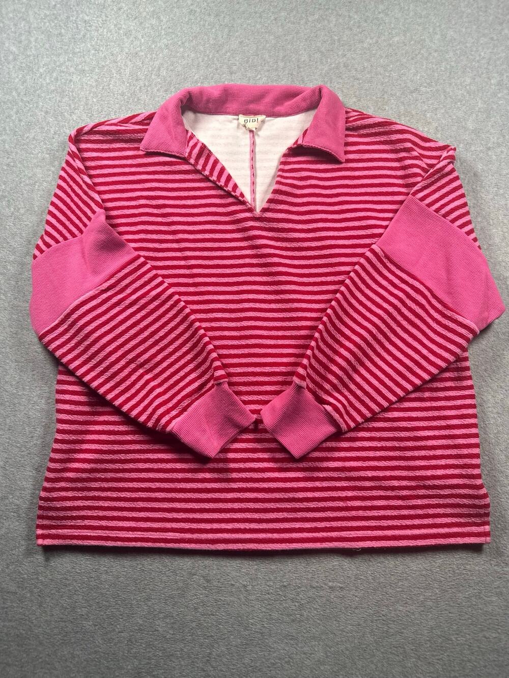 BiB! Polo Shirt Terry Women's Medium Pink Striped Pullover